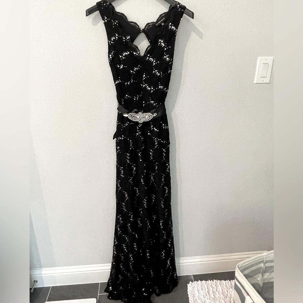 Sequined black gown with keyhole back